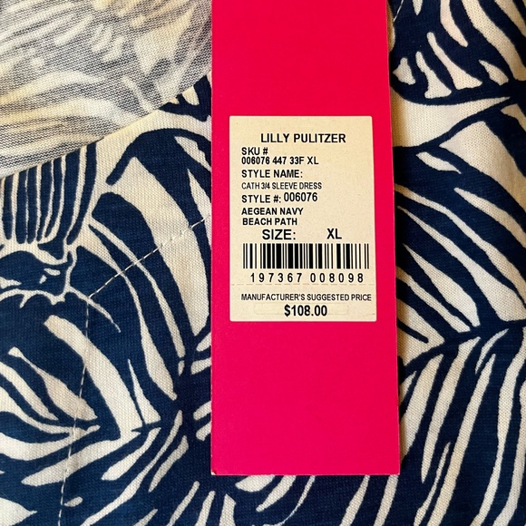 Lilly Pulitzer Cath 3/4 Sleeve Aegean Navy and White Dress - Picture 2 of 2